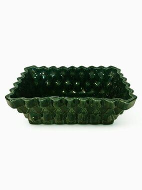 Vintage UPCO USA MCM Diamond Pattern Ceramic Planter Forest Green 8" L